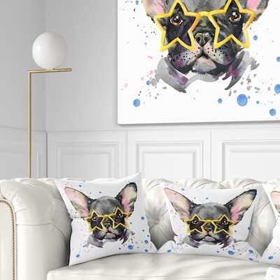 Designart 'Black French Bulldog with Stars' Animal Throw Pillow