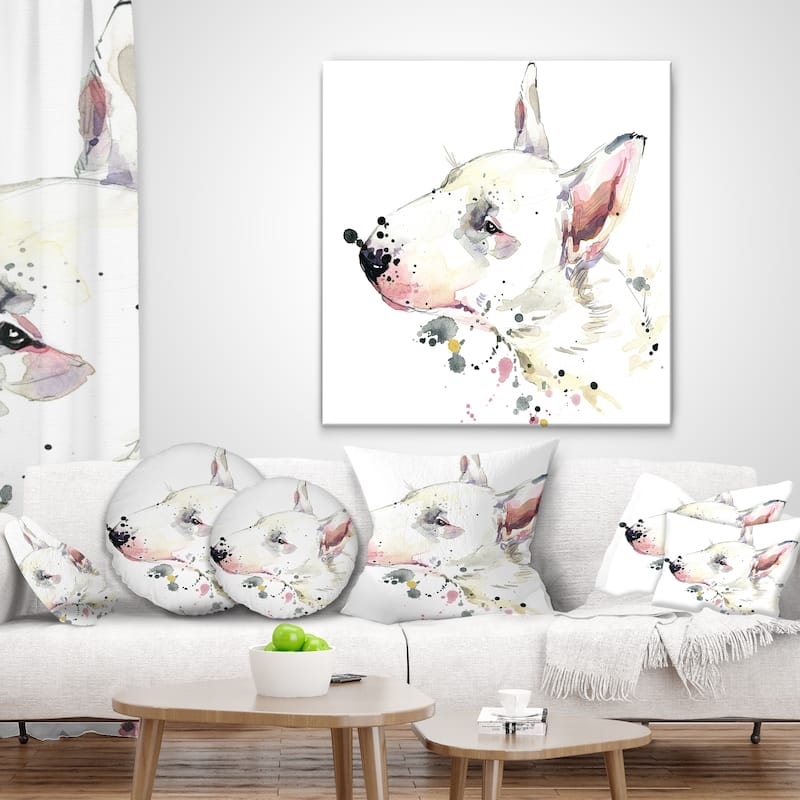 Designart 'Bull Terrier Dog Watercolor' Animal Throw Pillow