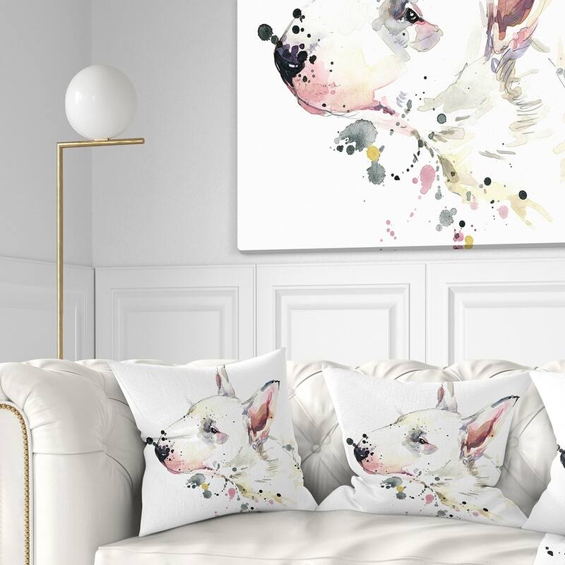 Designart 'Bull Terrier Dog Watercolor' Animal Throw Pillow - Square - 16 in. x 16 in. - Small