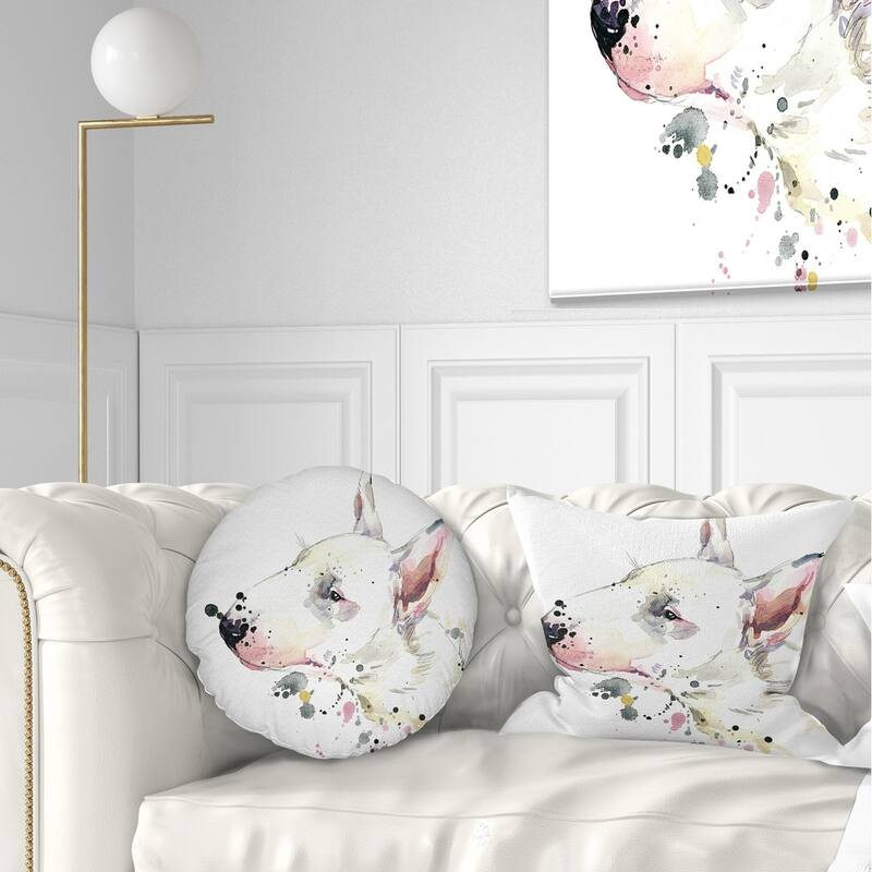 Designart 'Bull Terrier Dog Watercolor' Animal Throw Pillow - Rectangle - 12 in. x 20 in. - Medium
