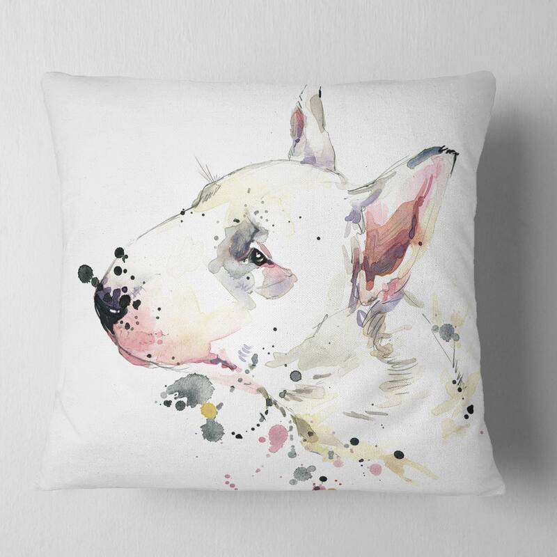 Designart 'Bull Terrier Dog Watercolor' Animal Throw Pillow