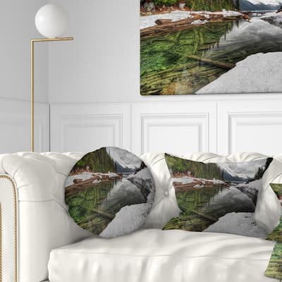 Designart 'Crystal Clear Lake with Pine Trees' Landscape Printed Throw Pillow