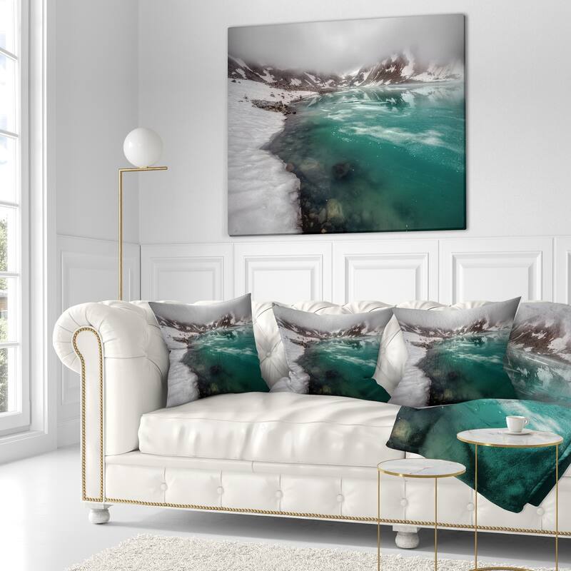 Designart 'Lake With Icy Topped Mountains' Landscape Printed Throw Pillow