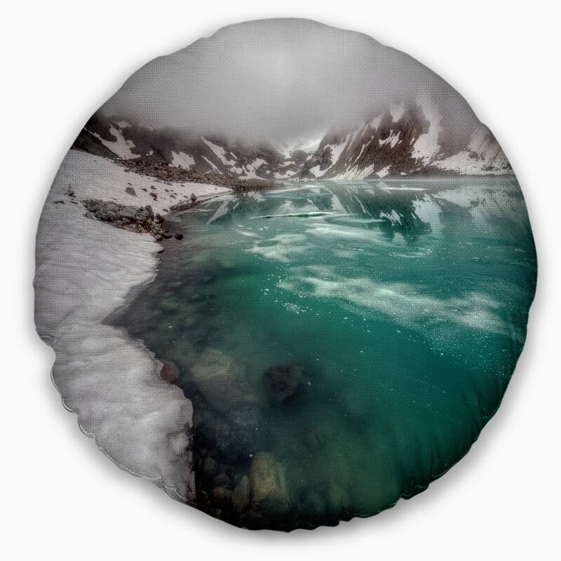 Designart 'Lake With Icy Topped Mountains' Landscape Printed Throw Pillow
