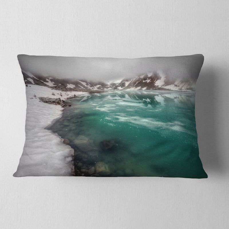 Designart 'Lake With Icy Topped Mountains' Landscape Printed Throw Pillow