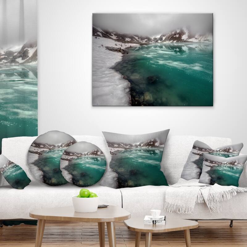 Designart 'Lake With Icy Topped Mountains' Landscape Printed Throw Pillow