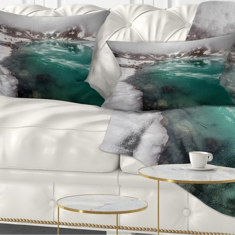 Designart 'Lake With Icy Topped Mountains' Landscape Printed Throw Pillow - Rectangle - 12 in. x 20 in. - Medium