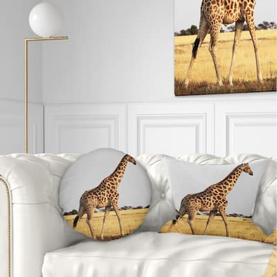 Designart 'Single Giraffe in Africa Walking' African Throw Pillow