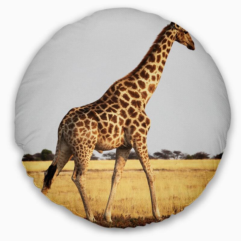 Designart 'Single Giraffe in Africa Walking' African Throw Pillow