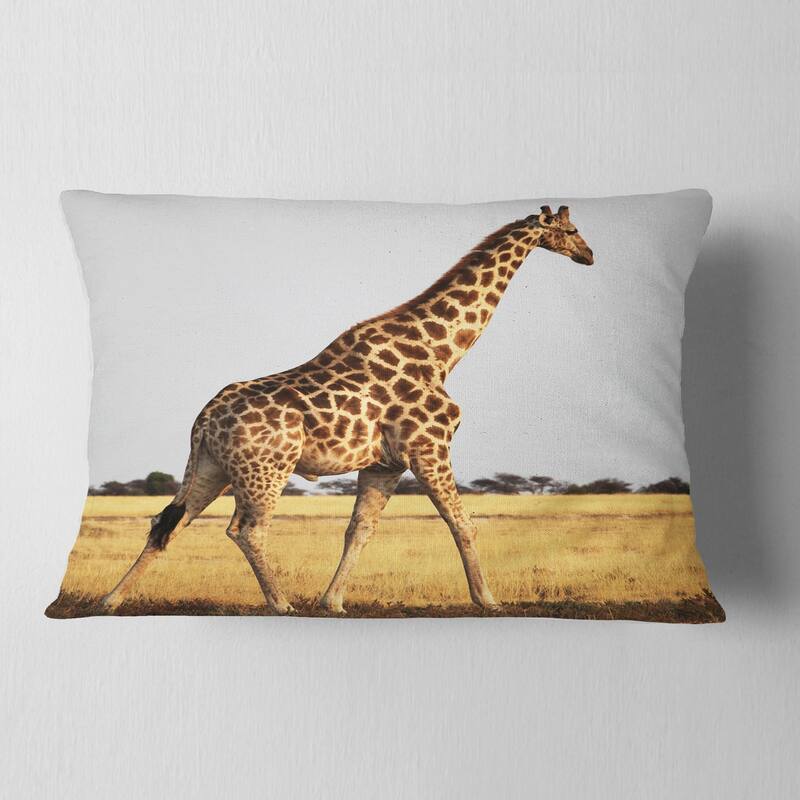 Designart 'Single Giraffe in Africa Walking' African Throw Pillow