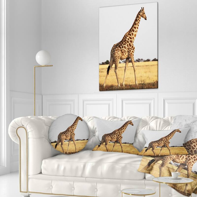 Designart 'Single Giraffe in Africa Walking' African Throw Pillow