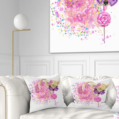 Designart 'Sweet Pink Dog with Glasses' Animal Throw Pillow
