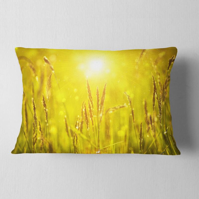 Designart 'Yellow Grass Flower at Sunset' Landscape Printed Throw Pillow