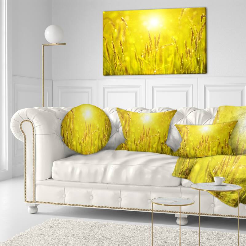 Designart 'Yellow Grass Flower at Sunset' Landscape Printed Throw Pillow