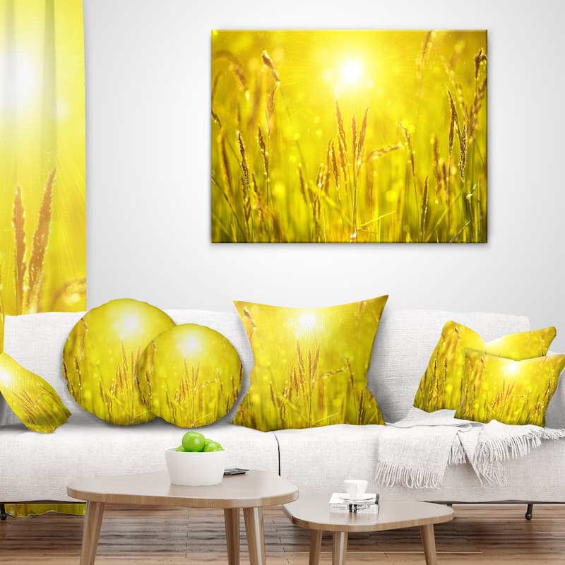 Designart 'Yellow Grass Flower at Sunset' Landscape Printed Throw Pillow