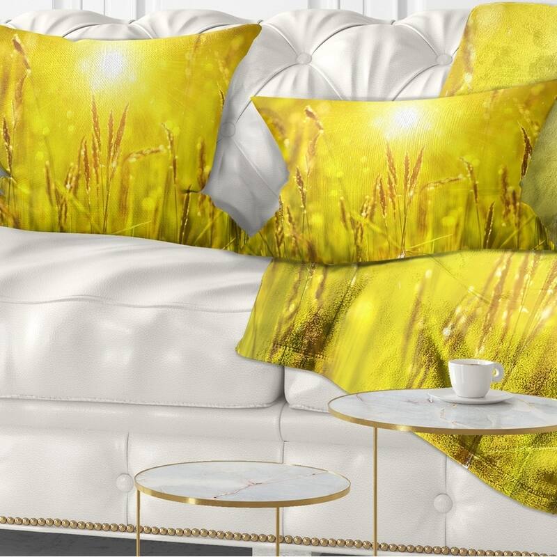Designart 'Yellow Grass Flower at Sunset' Landscape Printed Throw Pillow - Rectangle - 12 in. x 20 in. - Medium