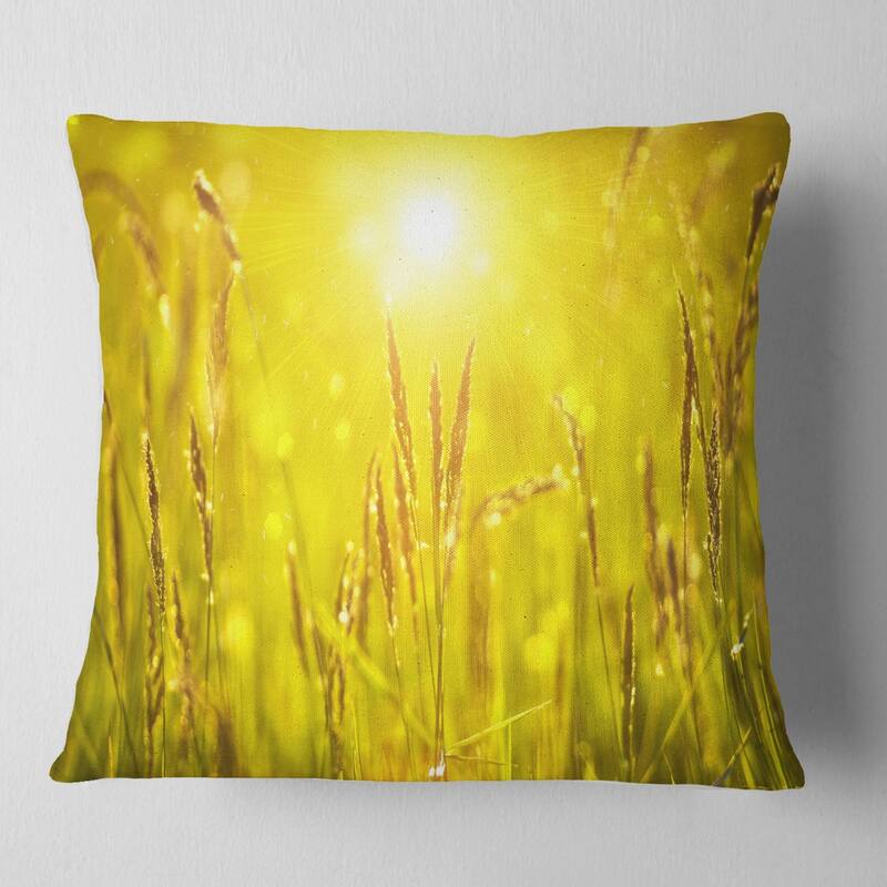 Designart 'Yellow Grass Flower at Sunset' Landscape Printed Throw Pillow - Square - 26 in. x 26 in. - Large