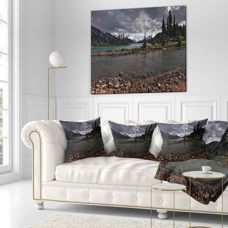 Designart 'Dark Sky over Crystal Clear Lake' Landscape Printed Throw Pillow