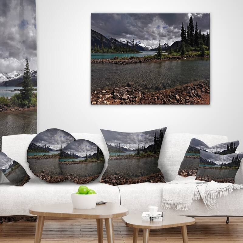 Designart 'Dark Sky over Crystal Clear Lake' Landscape Printed Throw Pillow