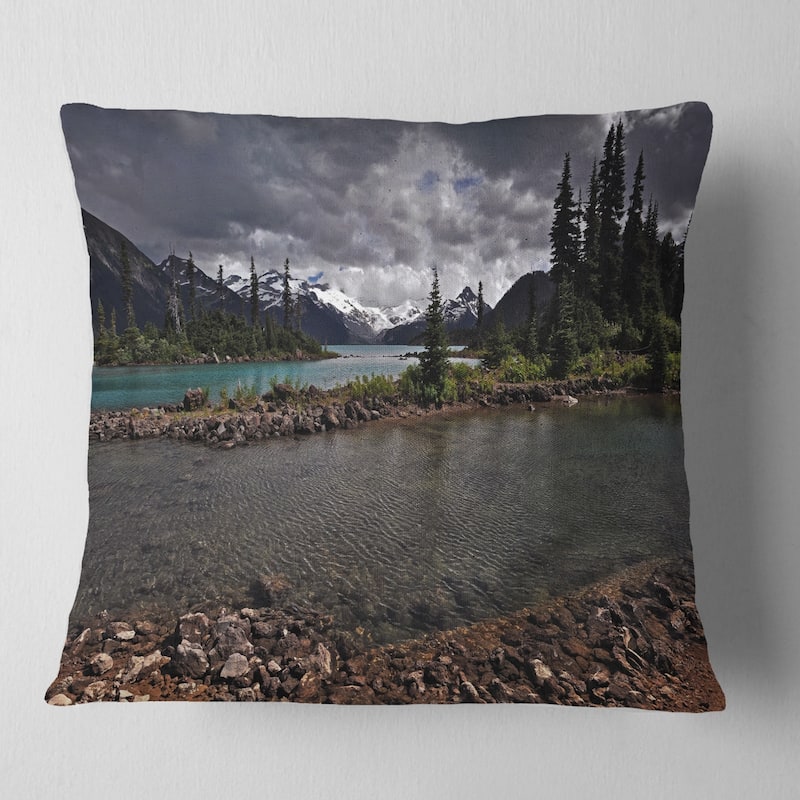 Designart 'Dark Sky over Crystal Clear Lake' Landscape Printed Throw Pillow - Square - 18 in. x 18 in. - Medium