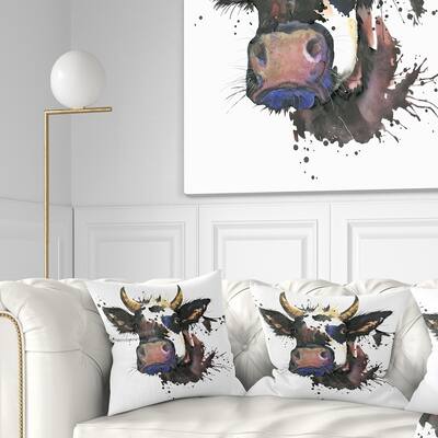 Designart 'Beautiful Cow Watercolor Graphic' Animal Throw Pillow