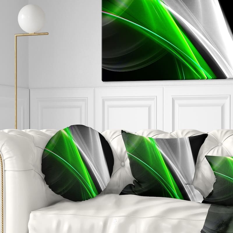Designart 'Fractal Lines Green White' Abstract Throw Pillow - Round - 20 inches round - Large