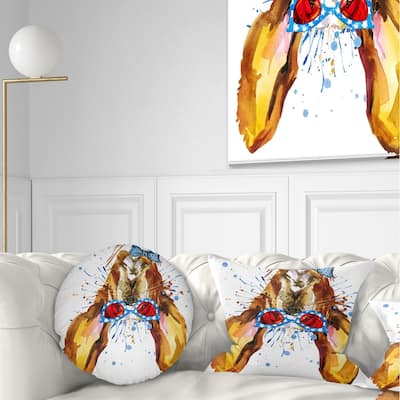 Designart 'Funny Brown Dog with Glasses' Animal Throw Pillow