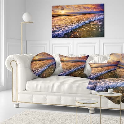 Designart 'Beautiful Sunset with White Waters' Seashore Throw Pillow