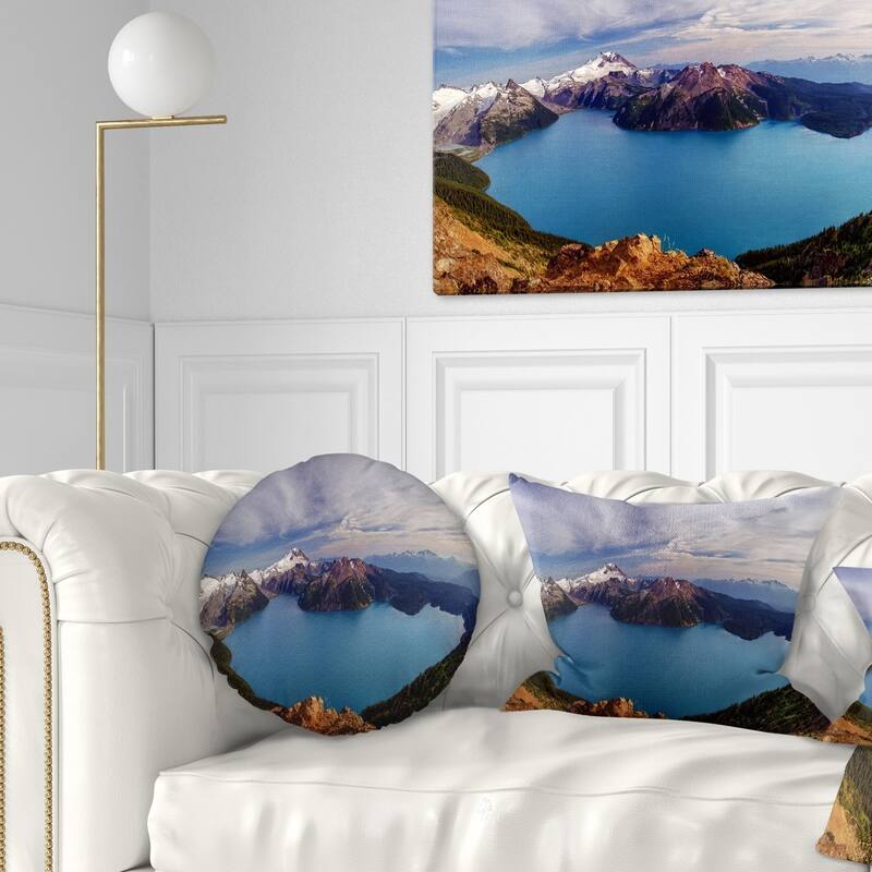 Designart 'Clear Lake with Bright Sky' Landscape Printed Throw Pillow - Round - 16 inches round - Small