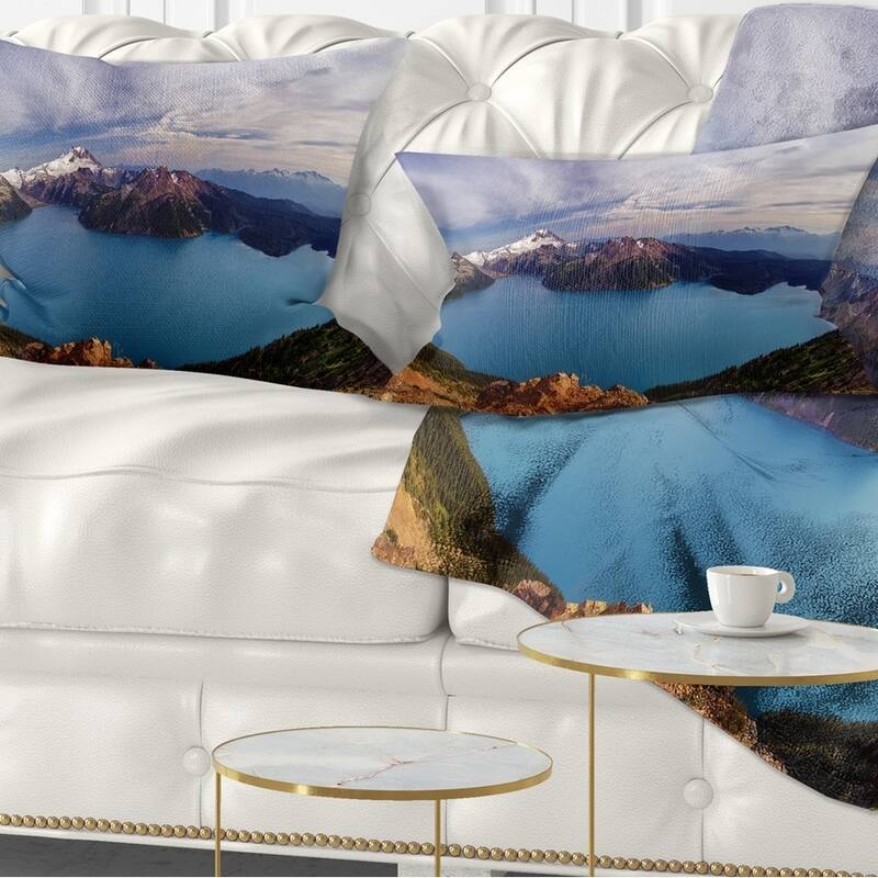 Designart 'Clear Lake with Bright Sky' Landscape Printed Throw Pillow - Rectangle - 12 in. x 20 in. - Medium