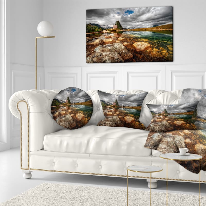 Designart 'Beautiful Clear Mountain Lake' Landscape Printed Throw Pillow