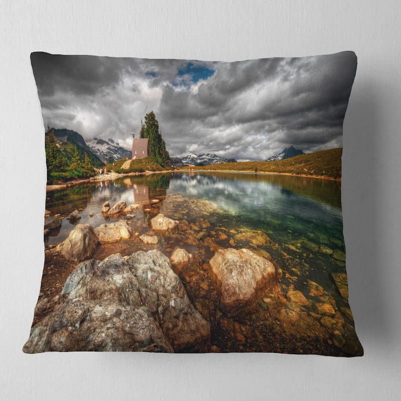 Designart 'Beautiful Clear Mountain Lake' Landscape Printed Throw Pillow - Square - 16 in. x 16 in. - Small