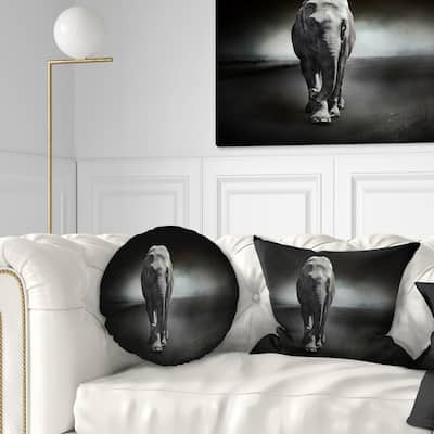 Designart 'Large Elephant on Black' Animal Throw Pillow