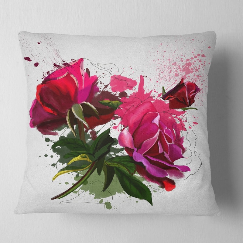 Designart 'Red Peonies Sketch Watercolor' Floral Throw Pillow