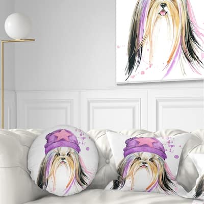 Designart 'Stylish Puppy with Purple Hat' Animal Throw Pillow