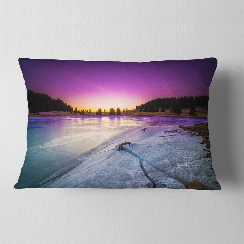 Designart 'Sunrise over Frozen Lake' Landscape Printed Throw Pillow