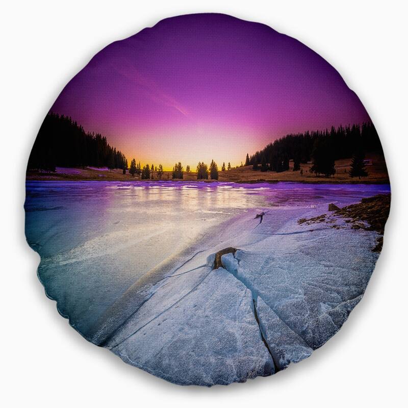 Designart 'Sunrise over Frozen Lake' Landscape Printed Throw Pillow