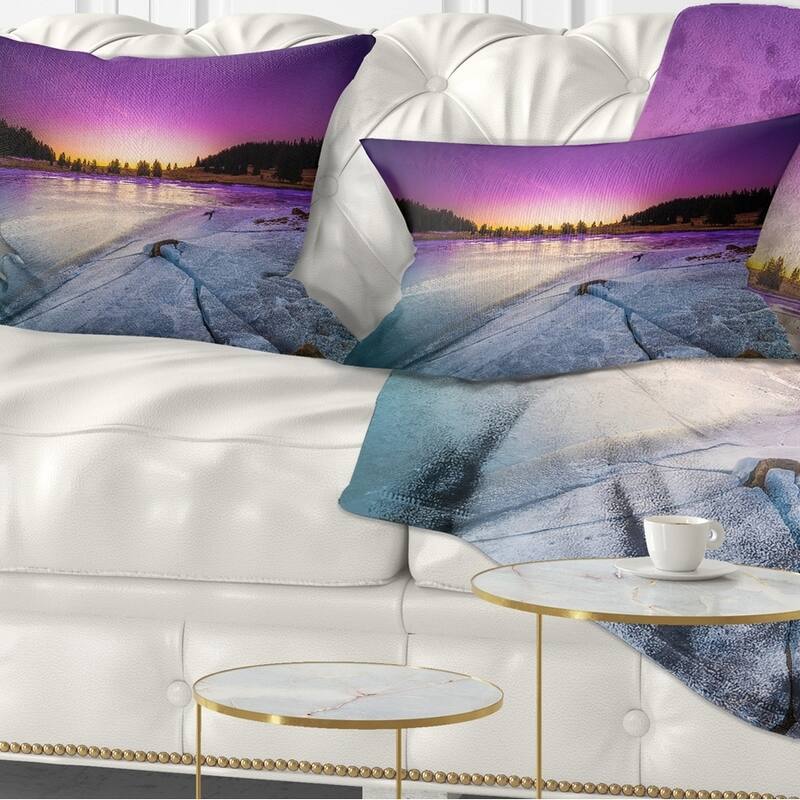 Designart 'Sunrise over Frozen Lake' Landscape Printed Throw Pillow - Rectangle - 12 in. x 20 in. - Medium