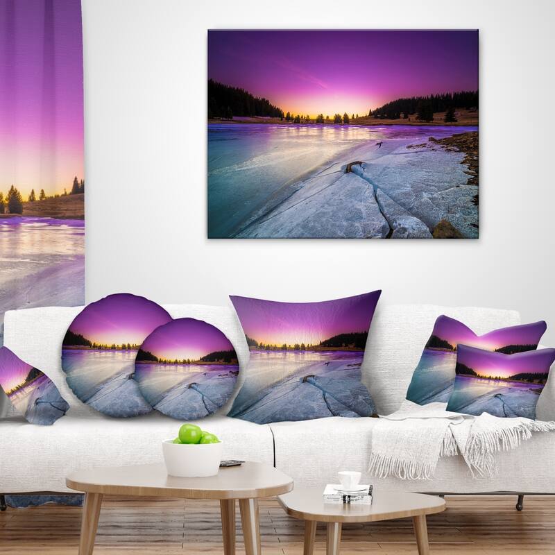 Designart 'Sunrise over Frozen Lake' Landscape Printed Throw Pillow