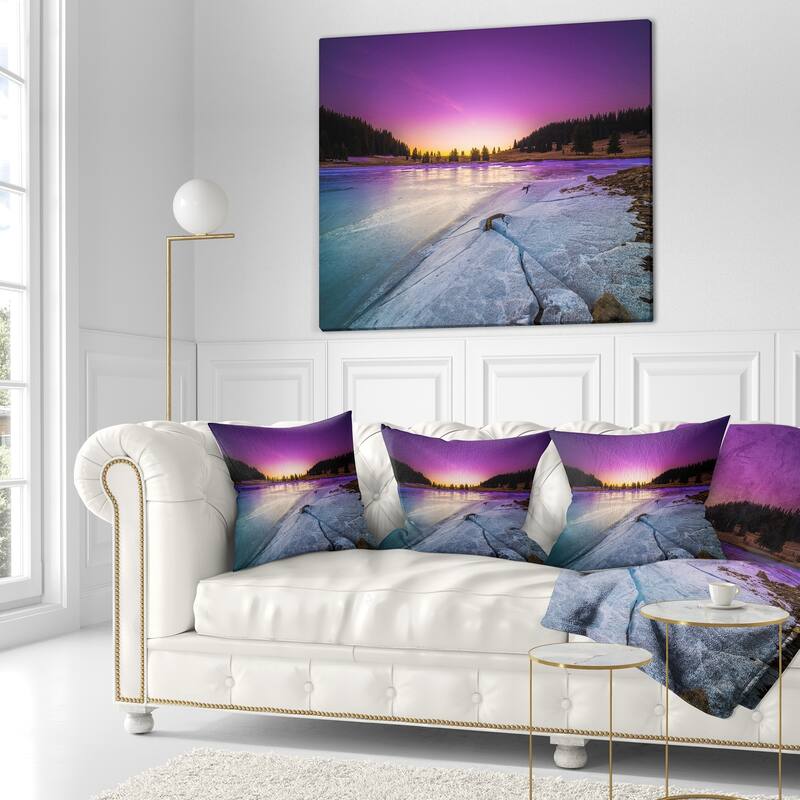 Designart 'Sunrise over Frozen Lake' Landscape Printed Throw Pillow