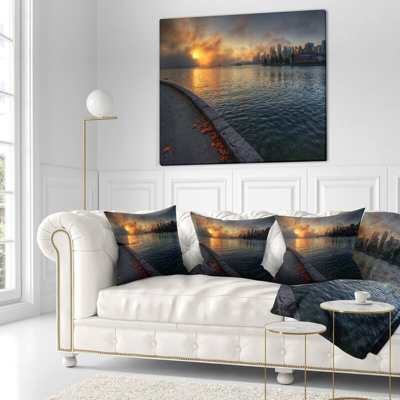 Designart 'Tranquil Vancouver Downtown View' Landscape Printed Throw Pillow