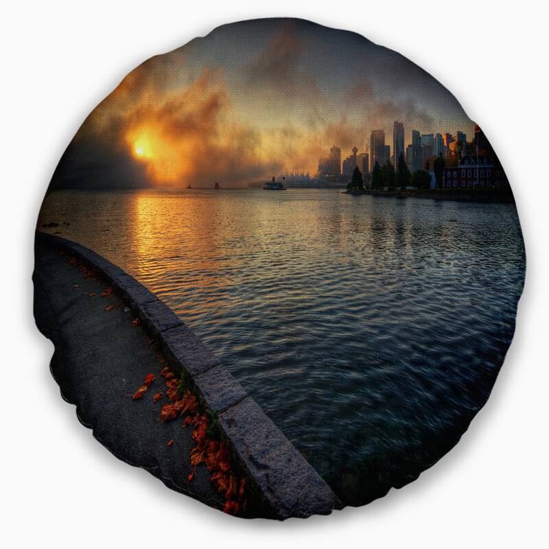 Designart 'Tranquil Vancouver Downtown View' Landscape Printed Throw Pillow