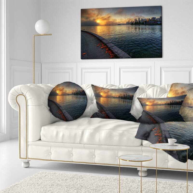 Designart 'Tranquil Vancouver Downtown View' Landscape Printed Throw Pillow