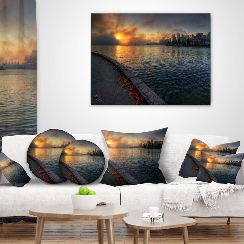 Designart 'Tranquil Vancouver Downtown View' Landscape Printed Throw Pillow