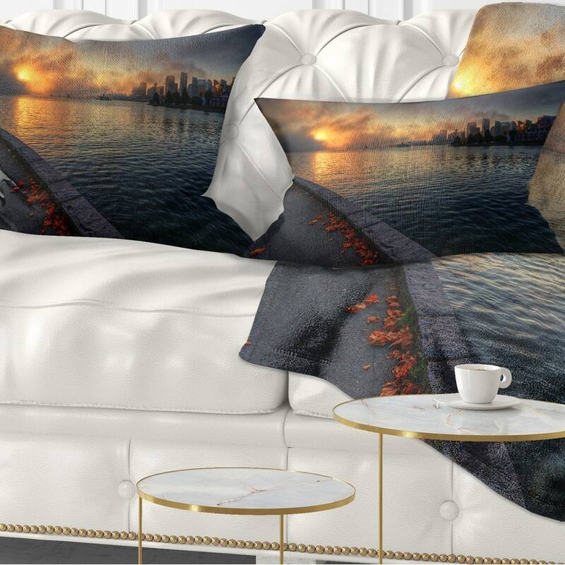 Designart 'Tranquil Vancouver Downtown View' Landscape Printed Throw Pillow - Rectangle - 12 in. x 20 in. - Medium