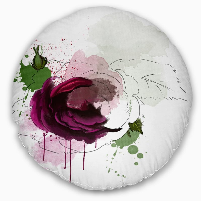 Designart 'Purple Rose Sketch Watercolor' Floral Throw Pillow