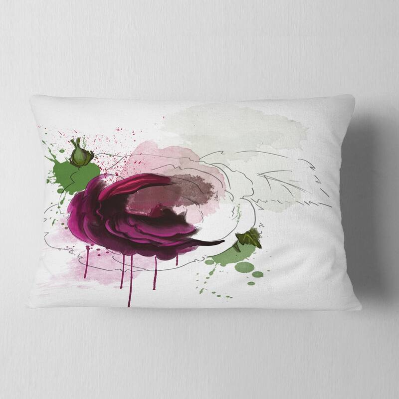 Designart 'Purple Rose Sketch Watercolor' Floral Throw Pillow