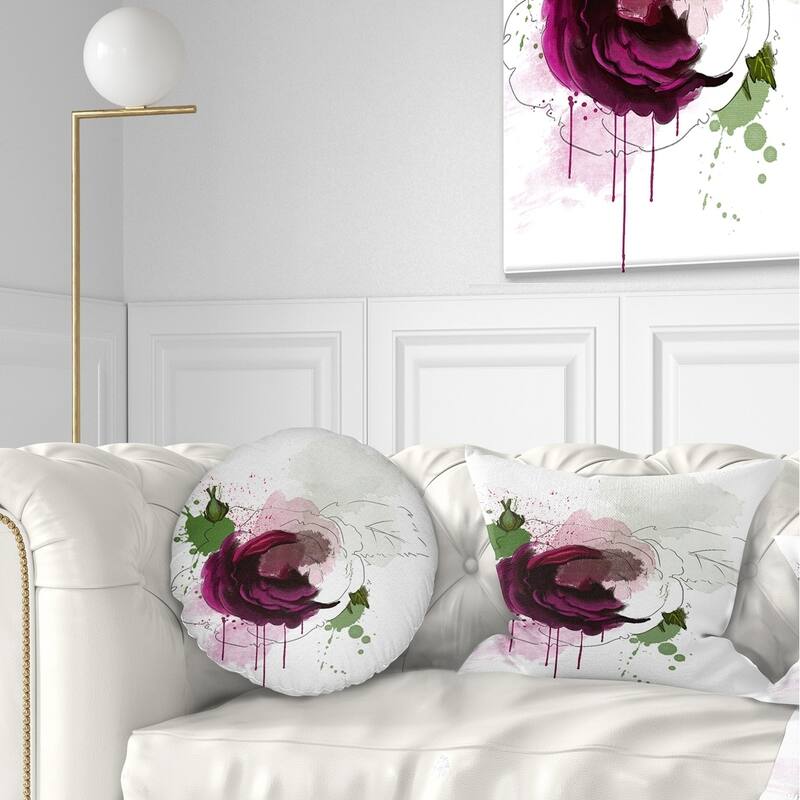 Designart 'Purple Rose Sketch Watercolor' Floral Throw Pillow - Rectangle - 12 in. x 20 in. - Medium