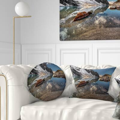 Designart 'Sapphire Mountain Lake View' Landscape Printed Throw Pillow