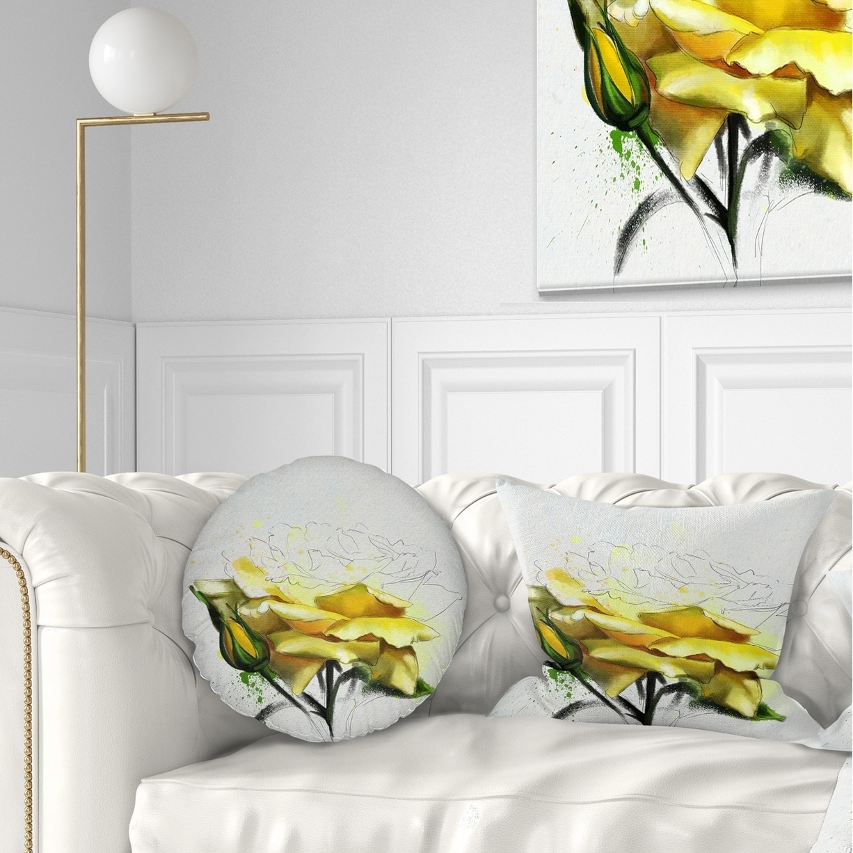 in Sofa Throw Pillow 12 in Insert Printed On Both Side Designart CU13508-12-20 Yellow Rose Illustration Watercolor Floral Lumbar Cushion Cover for Living Room x 20 in